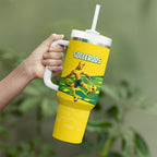 Personalized Socceroos Mascot Tumbler With Handle Australian Football Player Dynamic Green Yellow Sports Art