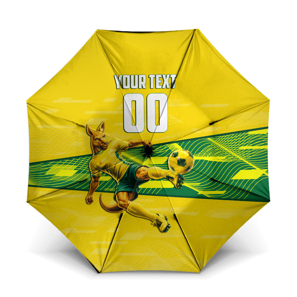Personalized Socceroos Mascot Umbrella Australian Football Player Dynamic Green Yellow Sports Art