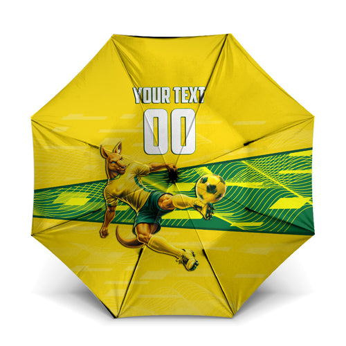 Personalized Socceroos Mascot Umbrella Australian Football Player Dynamic Green Yellow Sports Art