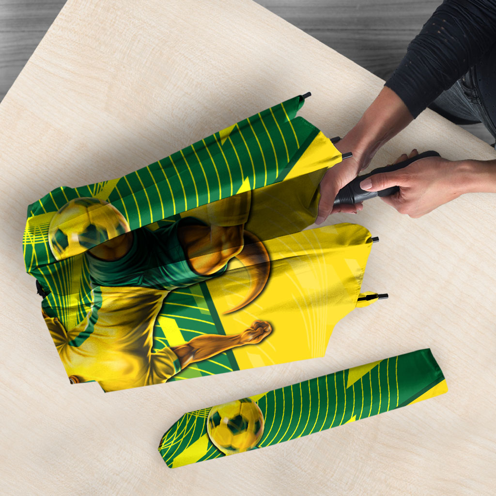 Personalized Socceroos Mascot Umbrella Australian Football Player Dynamic Green Yellow Sports Art