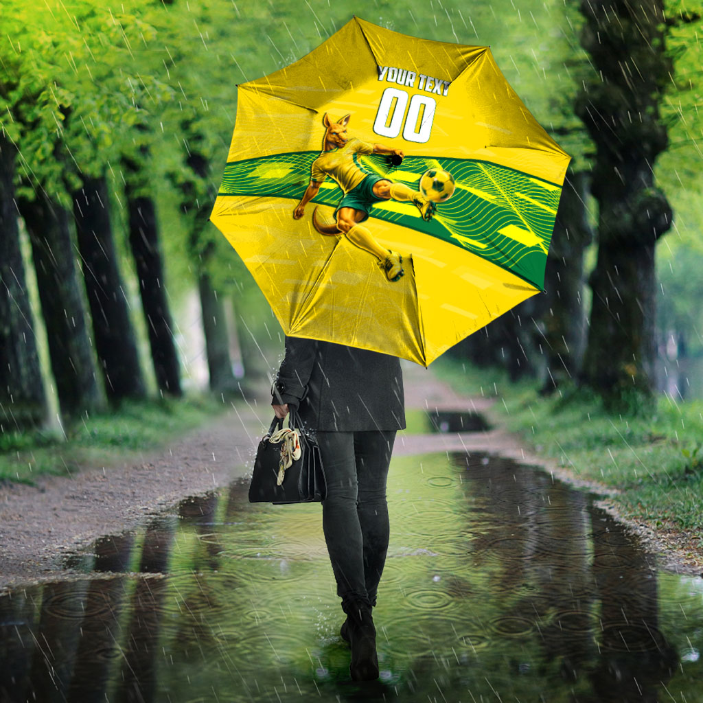 Personalized Socceroos Mascot Umbrella Australian Football Player Dynamic Green Yellow Sports Art