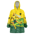 Personalized Socceroos Mascot Wearable Blanket Hoodie Australian Football Player Dynamic Green Yellow Sports Art