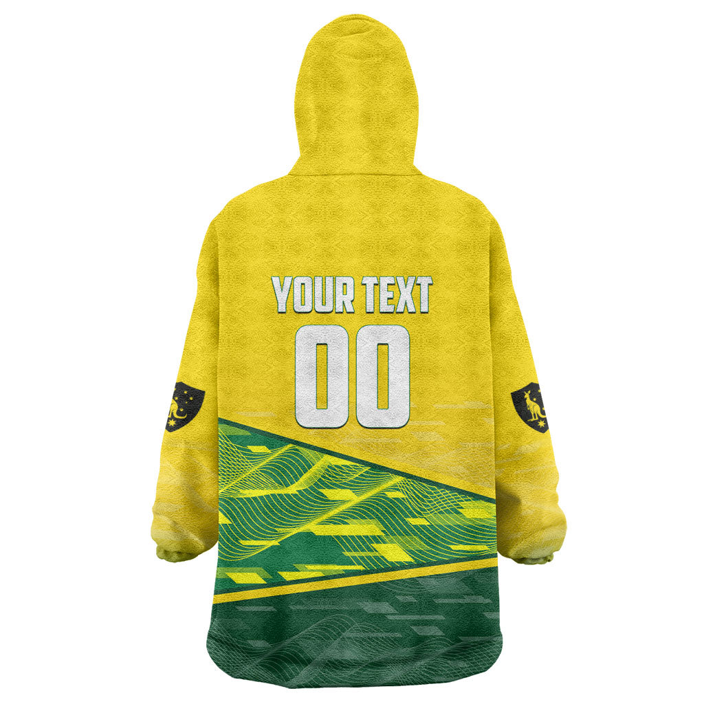 Personalized Socceroos Mascot Wearable Blanket Hoodie Australian Football Player Dynamic Green Yellow Sports Art