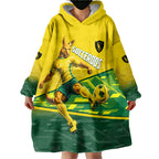 Personalized Socceroos Mascot Wearable Blanket Hoodie Australian Football Player Dynamic Green Yellow Sports Art