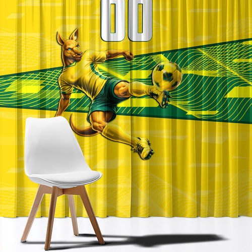 Personalized Socceroos Mascot Window Curtain Australian Football Player Dynamic Green Yellow Sports Art
