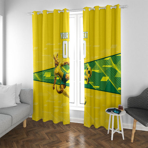 Personalized Socceroos Mascot Window Curtain Australian Football Player Dynamic Green Yellow Sports Art