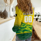 Personalized Socceroos Mascot Women Casual Shirt Australian Football Player Dynamic Green Yellow Sports Art