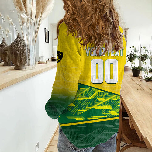 Personalized Socceroos Mascot Women Casual Shirt Australian Football Player Dynamic Green Yellow Sports Art