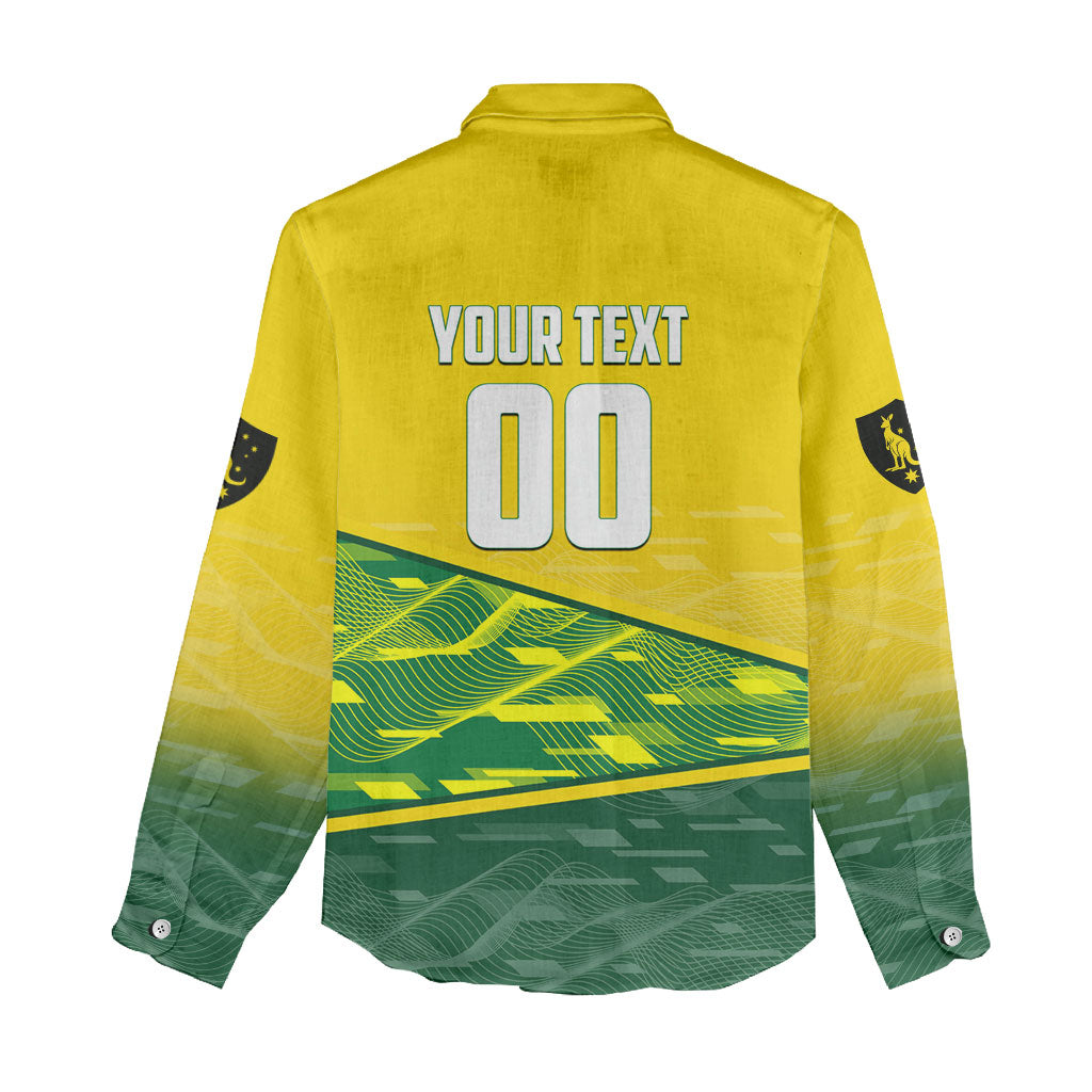 Personalized Socceroos Mascot Women Casual Shirt Australian Football Player Dynamic Green Yellow Sports Art