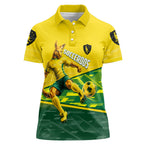 Personalized Socceroos Mascot Women Polo Shirt Australian Football Player Dynamic Green Yellow Sports Art