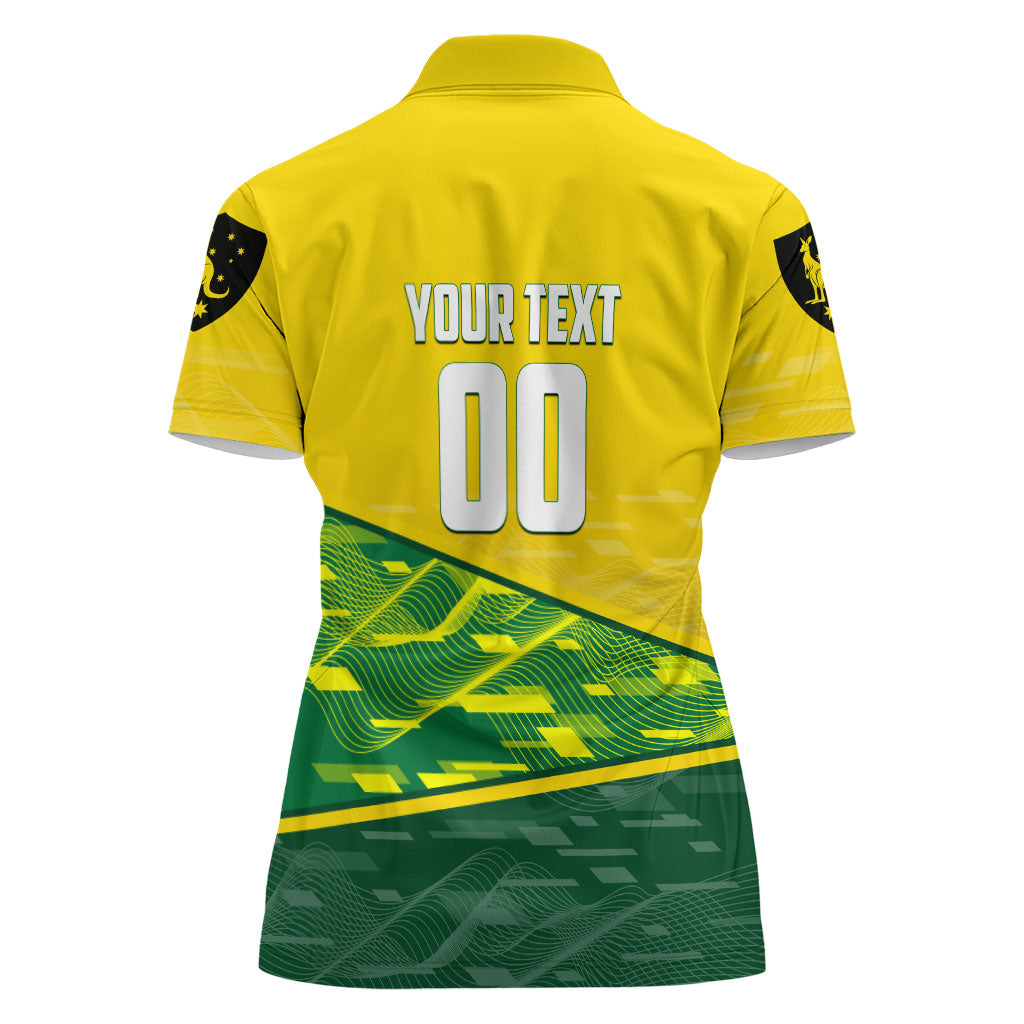 Personalized Socceroos Mascot Women Polo Shirt Australian Football Player Dynamic Green Yellow Sports Art