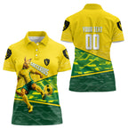 Personalized Socceroos Mascot Women Polo Shirt Australian Football Player Dynamic Green Yellow Sports Art