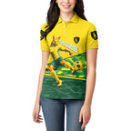 Personalized Socceroos Mascot Women Polo Shirt Australian Football Player Dynamic Green Yellow Sports Art