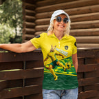 Personalized Socceroos Mascot Women Polo Shirt Australian Football Player Dynamic Green Yellow Sports Art