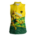 Personalized Socceroos Mascot Women Sleeveless Polo Shirt Australian Football Player Dynamic Green Yellow Sports Art