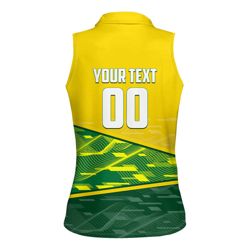 Personalized Socceroos Mascot Women Sleeveless Polo Shirt Australian Football Player Dynamic Green Yellow Sports Art