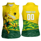 Personalized Socceroos Mascot Women Sleeveless Polo Shirt Australian Football Player Dynamic Green Yellow Sports Art