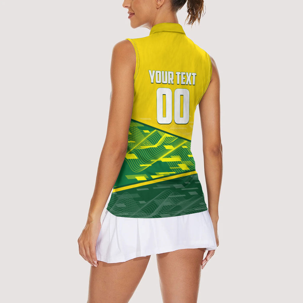Personalized Socceroos Mascot Women Sleeveless Polo Shirt Australian Football Player Dynamic Green Yellow Sports Art