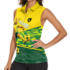 Personalized Socceroos Mascot Women Sleeveless Polo Shirt Australian Football Player Dynamic Green Yellow Sports Art