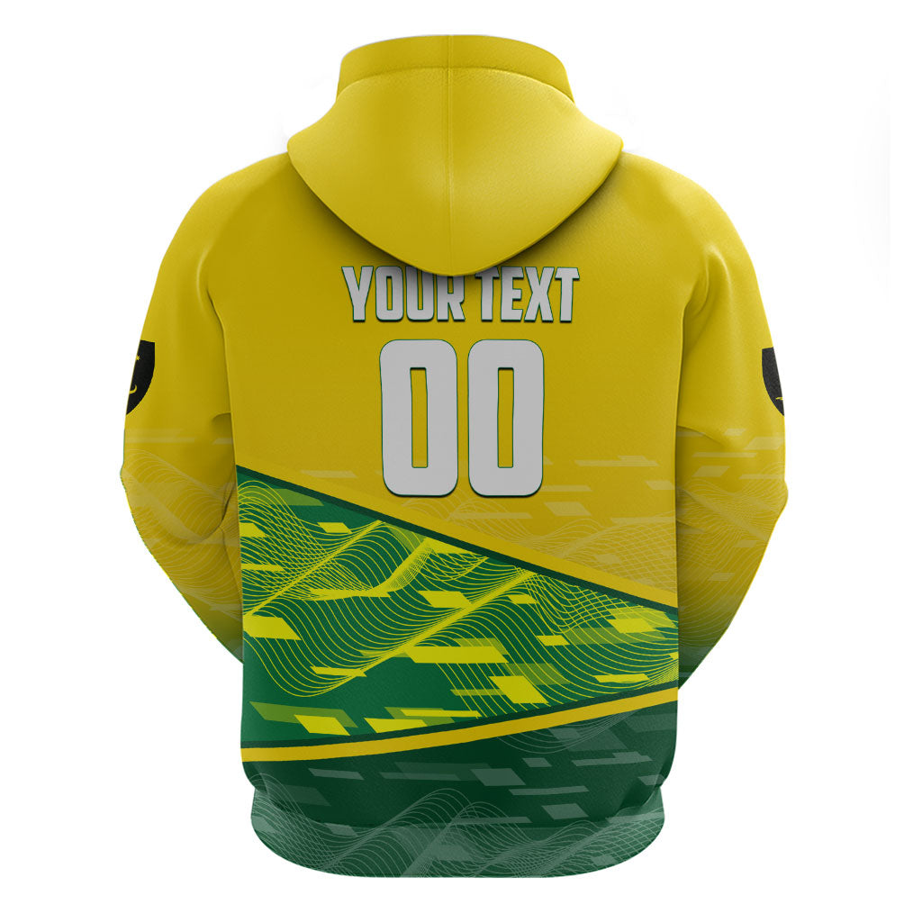 Personalized Socceroos Mascot Zip Hoodie Australian Football Player Dynamic Green Yellow Sports Art