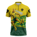 Personalized Socceroos Mascot Zipper Polo Shirt Australian Football Player Dynamic Green Yellow Sports Art