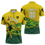 Personalized Socceroos Mascot Zipper Polo Shirt Australian Football Player Dynamic Green Yellow Sports Art
