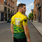 Personalized Socceroos Mascot Zipper Polo Shirt Australian Football Player Dynamic Green Yellow Sports Art