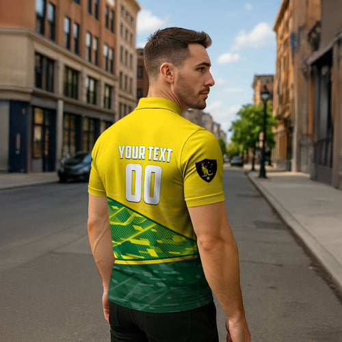 Personalized Socceroos Mascot Zipper Polo Shirt Australian Football Player Dynamic Green Yellow Sports Art