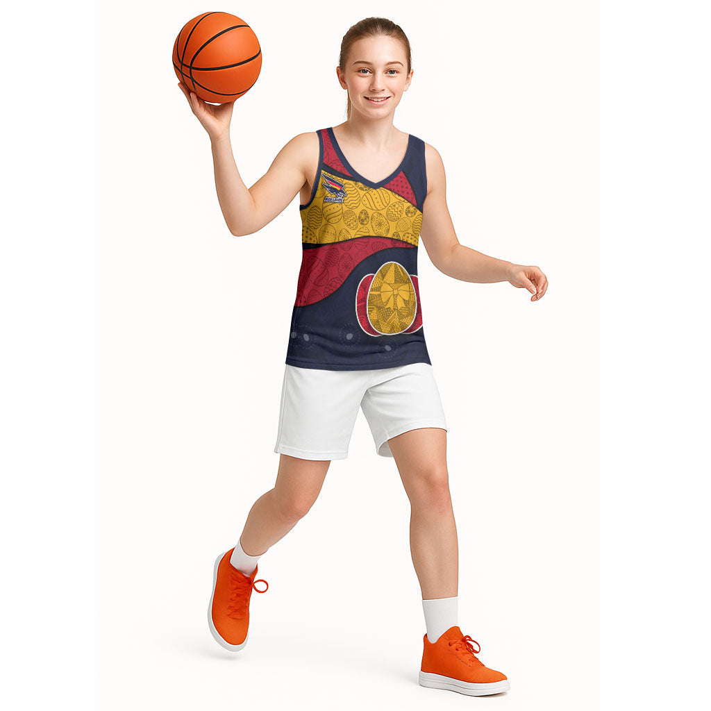 Personalized Adelaide Football Basketball Jersey Easter Egg Pattern Red Blue Tribal Dot Art Style