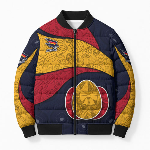 Personalized Adelaide Football Bomber Puffer Jacket Easter Egg Pattern Red Blue Tribal Dot Art Style