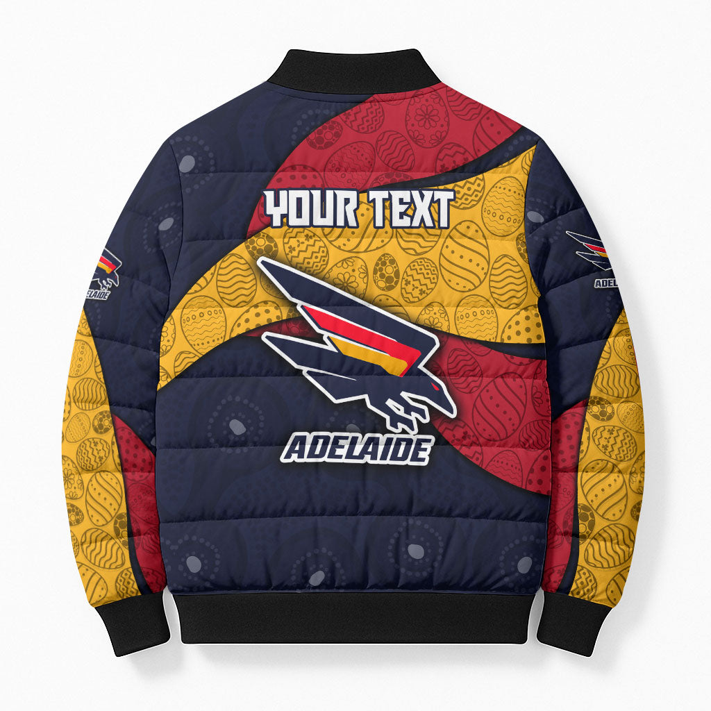 Personalized Adelaide Football Bomber Puffer Jacket Easter Egg Pattern Red Blue Tribal Dot Art Style