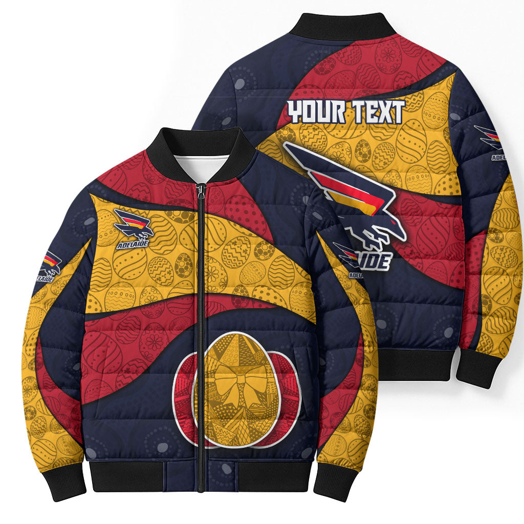 Personalized Adelaide Football Bomber Puffer Jacket Easter Egg Pattern Red Blue Tribal Dot Art Style
