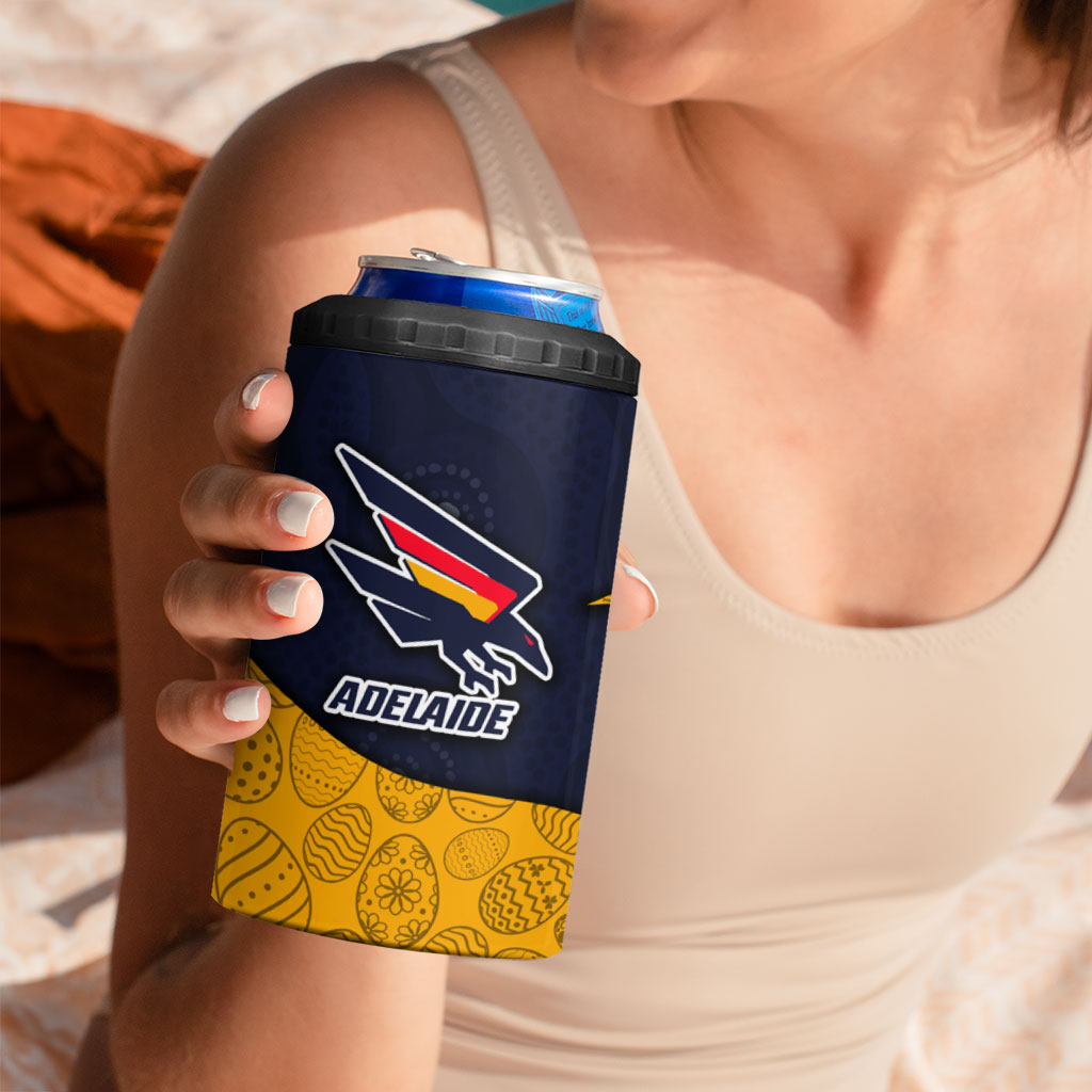 Personalized Adelaide Football 4 in 1 Can Cooler Tumbler Easter Egg Pattern Red Blue Tribal Dot Art Style