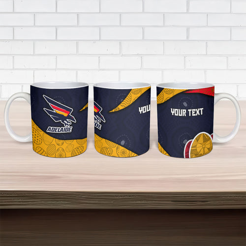 Personalized Adelaide Football Ceramic Mug Easter Egg Pattern Red Blue Tribal Dot Art Style