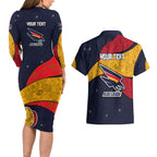 Personalized Adelaide Football Couples Matching Long Sleeve Bodycon Dress and Hawaiian Shirt Easter Egg Pattern Red Blue Tribal Dot Art Style