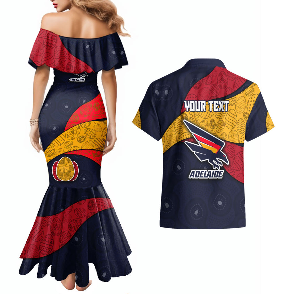 Personalized Adelaide Football Couples Matching Mermaid Dress and Hawaiian Shirt Easter Egg Pattern Red Blue Tribal Dot Art Style