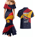 Personalized Adelaide Football Couples Matching Mermaid Dress and Hawaiian Shirt Easter Egg Pattern Red Blue Tribal Dot Art Style