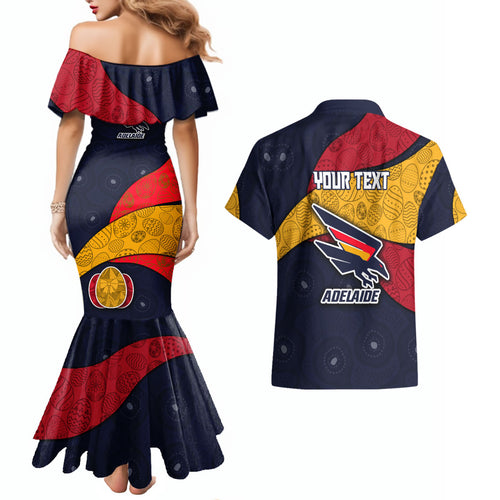 Personalized Adelaide Football Couples Matching Mermaid Dress and Hawaiian Shirt Easter Egg Pattern Red Blue Tribal Dot Art Style