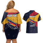 Personalized Adelaide Football Couples Matching Off Shoulder Short Dress and Hawaiian Shirt Easter Egg Pattern Red Blue Tribal Dot Art Style