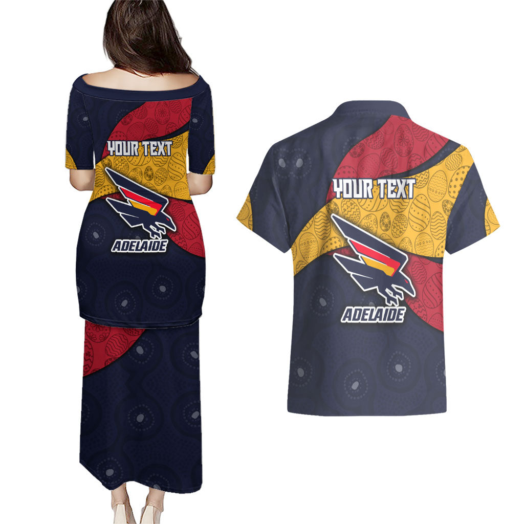 Personalized Adelaide Football Couples Matching Puletasi and Hawaiian Shirt Easter Egg Pattern Red Blue Tribal Dot Art Style