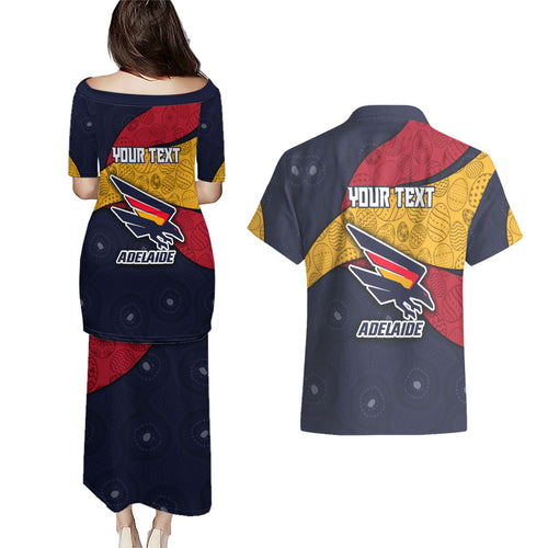 Personalized Adelaide Football Couples Matching Puletasi and Hawaiian Shirt Easter Egg Pattern Red Blue Tribal Dot Art Style
