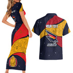Personalized Adelaide Football Couples Matching Short Sleeve Bodycon Dress and Hawaiian Shirt Easter Egg Pattern Red Blue Tribal Dot Art Style