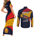 Personalized Adelaide Football Couples Matching Short Sleeve Bodycon Dress and Long Sleeve Button Shirt Easter Egg Pattern Red Blue Tribal Dot Art Style