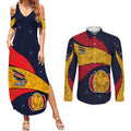 Personalized Adelaide Football Couples Matching Summer Maxi Dress and Long Sleeve Button Shirt Easter Egg Pattern Red Blue Tribal Dot Art Style