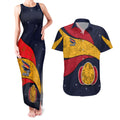 Personalized Adelaide Football Couples Matching Tank Maxi Dress and Hawaiian Shirt Easter Egg Pattern Red Blue Tribal Dot Art Style