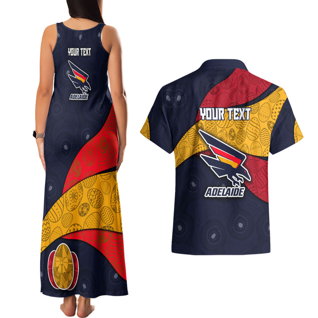 Personalized Adelaide Football Couples Matching Tank Maxi Dress and Hawaiian Shirt Easter Egg Pattern Red Blue Tribal Dot Art Style