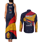Personalized Adelaide Football Couples Matching Tank Maxi Dress and Long Sleeve Button Shirt Easter Egg Pattern Red Blue Tribal Dot Art Style
