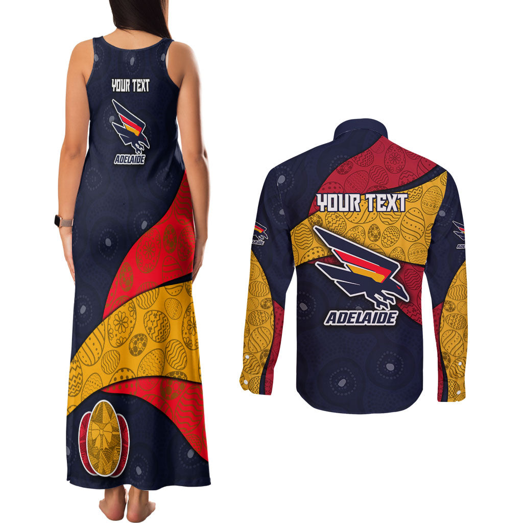Personalized Adelaide Football Couples Matching Tank Maxi Dress and Long Sleeve Button Shirt Easter Egg Pattern Red Blue Tribal Dot Art Style