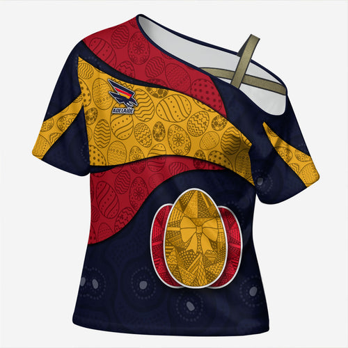 Personalized Adelaide Football Cross Shoulder Shirt Easter Egg Pattern Red Blue Tribal Dot Art Style