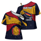 Personalized Adelaide Football Cross Shoulder Shirt Easter Egg Pattern Red Blue Tribal Dot Art Style